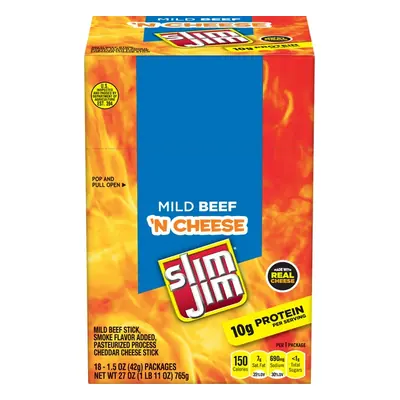 Slim Jim Beef & Cheese Mild - 18ct
